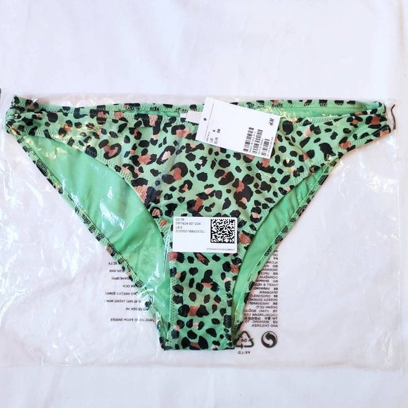 NWT H&M Green Leopard Cheetah Animal Print Bikini Bottom Swimsuit - Picture 1 of 4